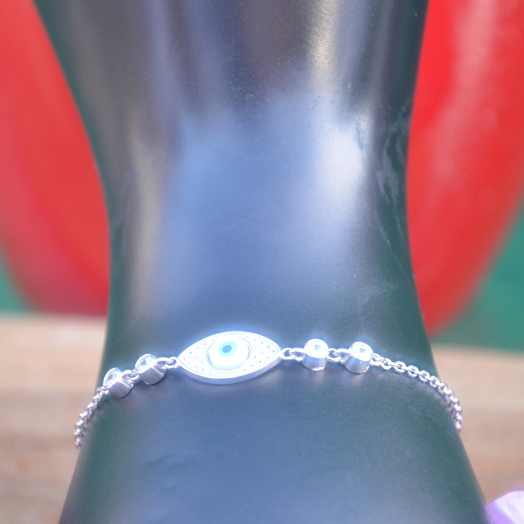 Evil Eye Sterling Silver Bracelet with Dual Zircon Stones - SBJ