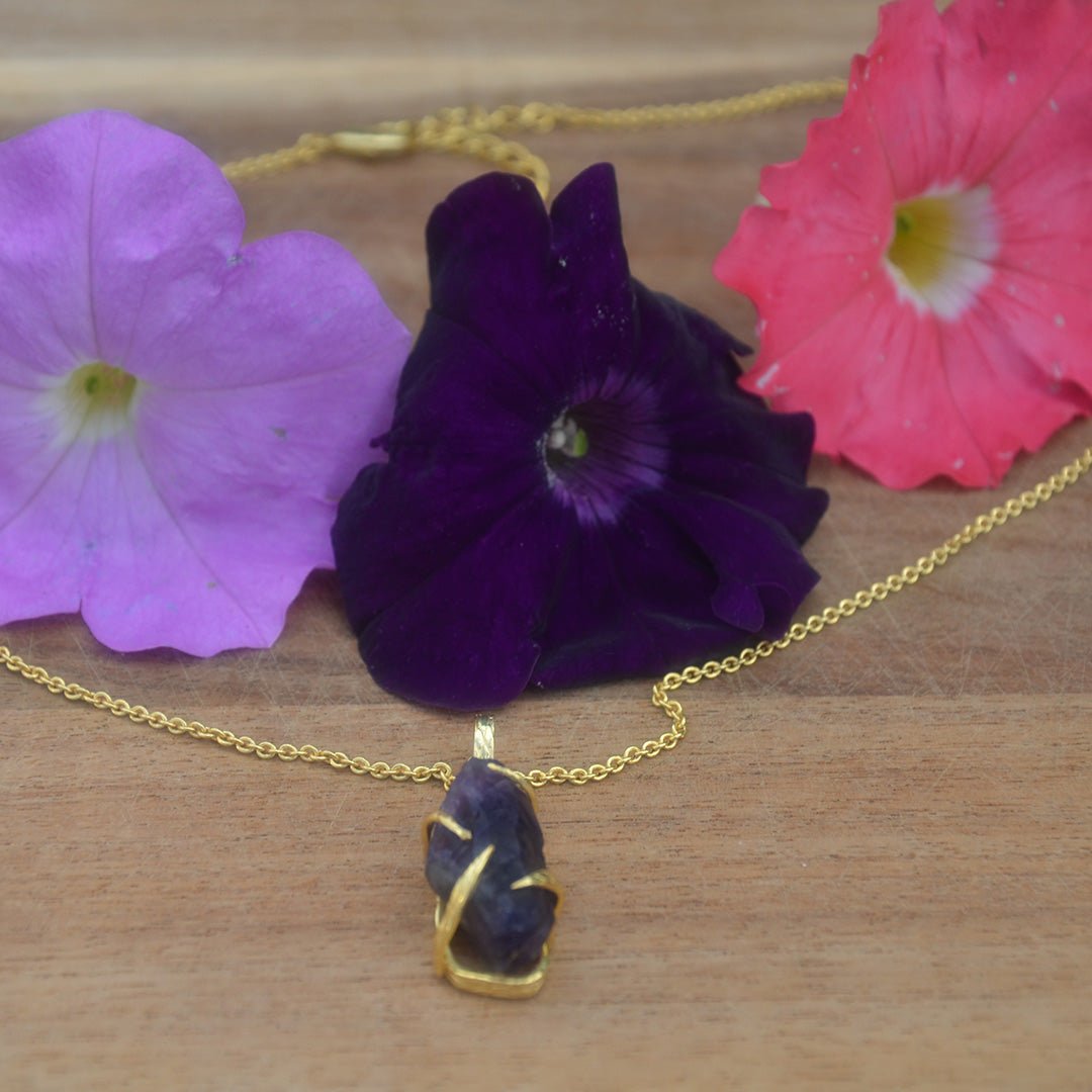 Gold Plated Necklace with Amethyst Pendant - SBJ