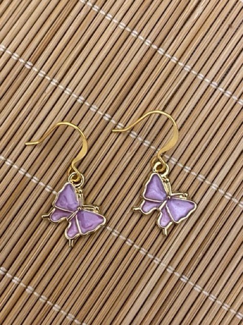 Handmade Golden Butterfly Earring, Black and Lilac - SBJ