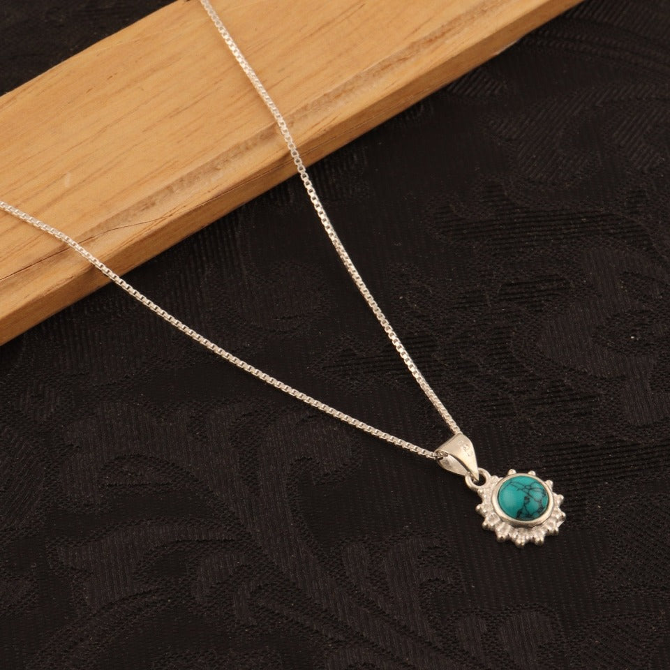 Round Turquoise Silver Pendant - SBJ