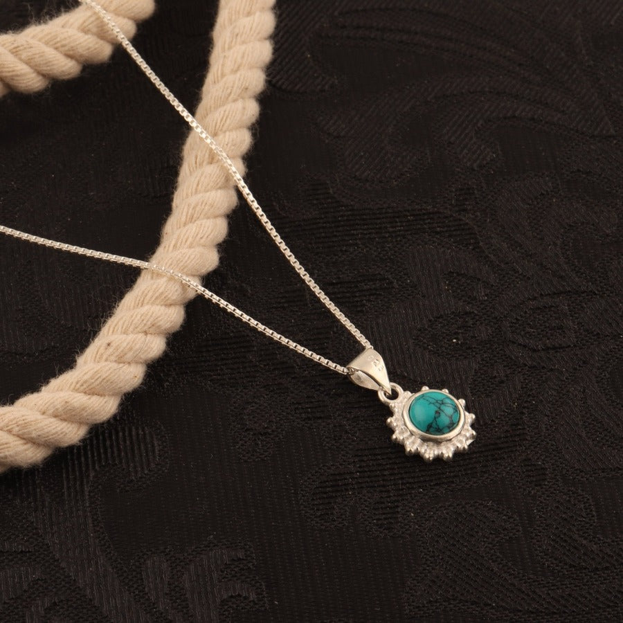 Round Turquoise Silver Pendant - SBJ