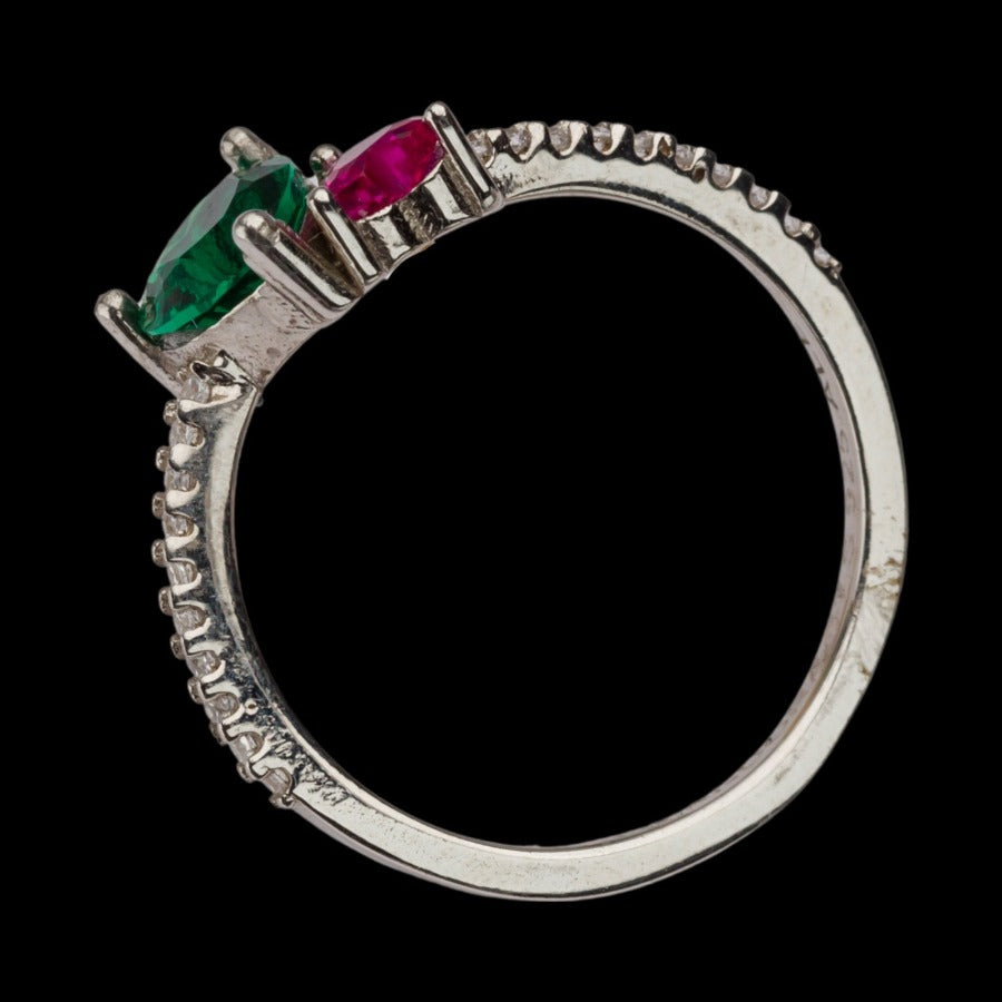 Heart-Shaped Sterling Silver Ring with Dual-Coloured Zircon Stones - SBJ