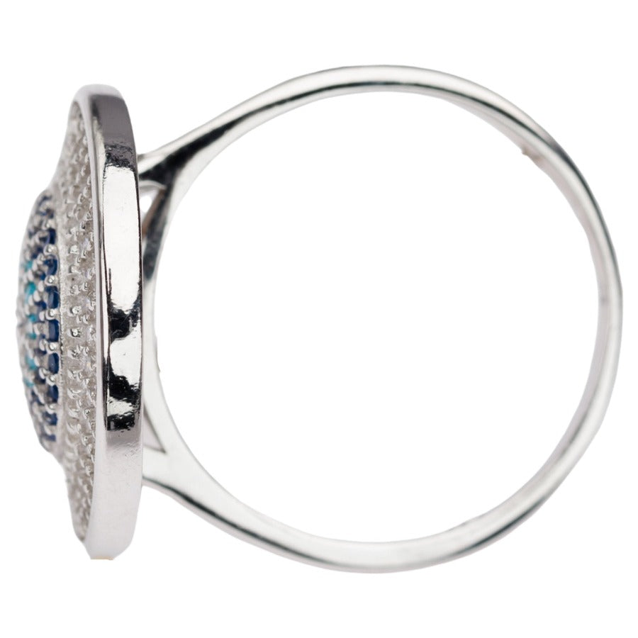 Multicoloured Zircon Round Evil Eye Silver Ring - SBJ