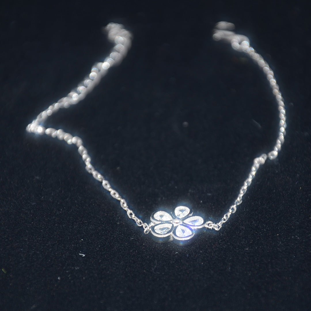 Radiant Sterling Silver Bracelet with Zircon Flower - SBJ