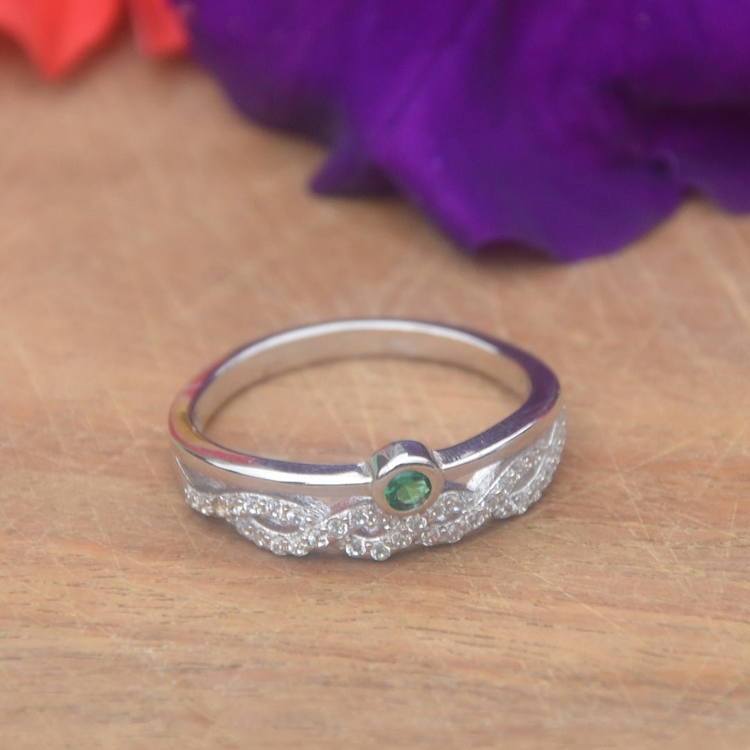 Rhodium-Plated Sterling Silver Ring with Gemstones