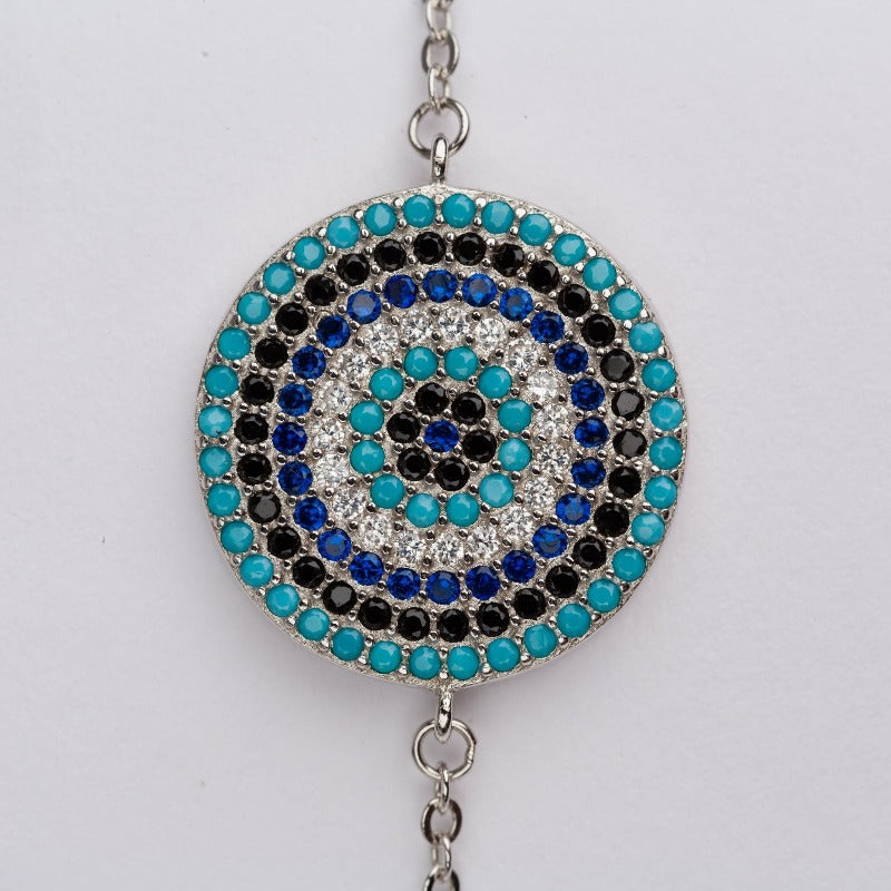 Round Evil Eye Bracelet with Turquoise and Sapphire - SBJ