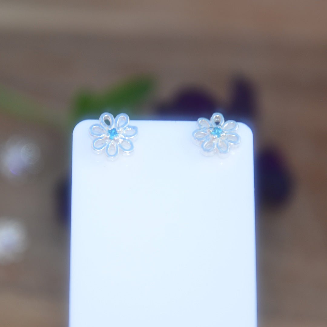 Silver Hexagon Stud Earring with Central Gem - SBJ