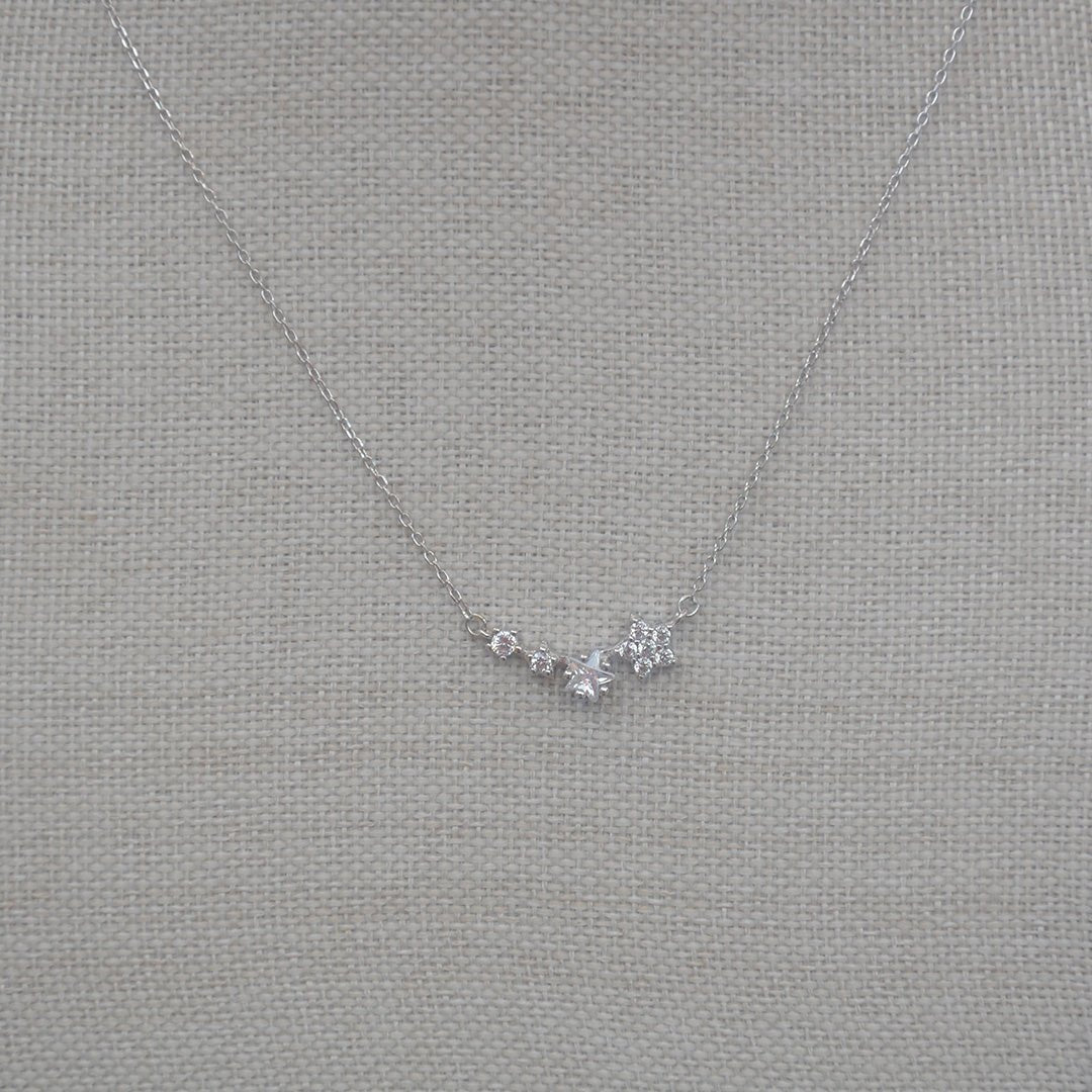 Sterling Silver Necklace with Zircon-Filled Stars - SBJ