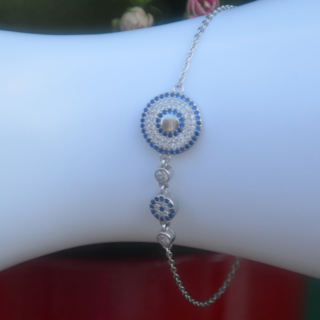 Two Different Sizes of Evil Eye Silver Bracelet - SBJ