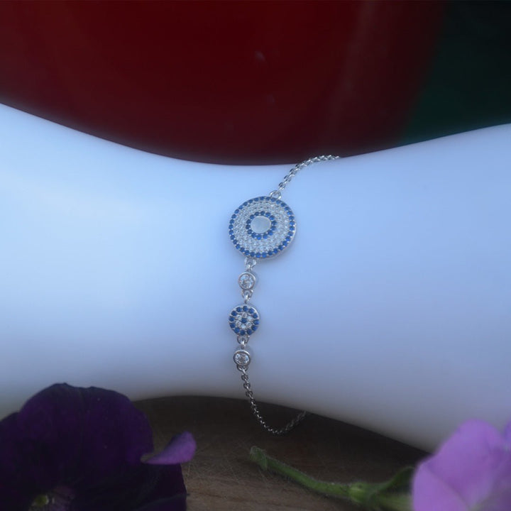 Two Different Sizes of Evil Eye Silver Bracelet - SBJ