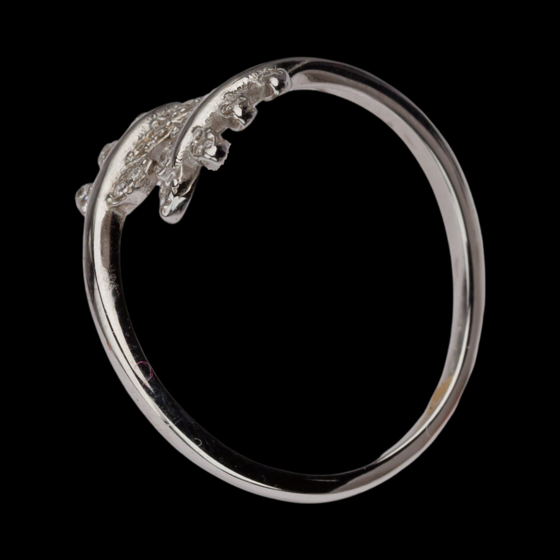 Silver Adjustable Double Leaf Ring with Zircon Accents - SBJ