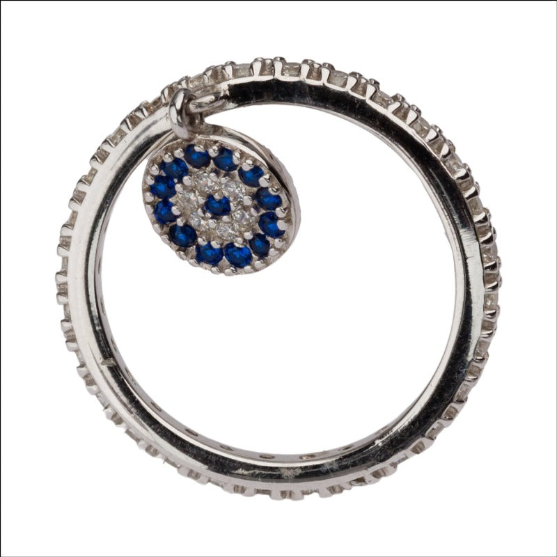 Sterling Silver Ring with Evil Eye Charm - SBJ