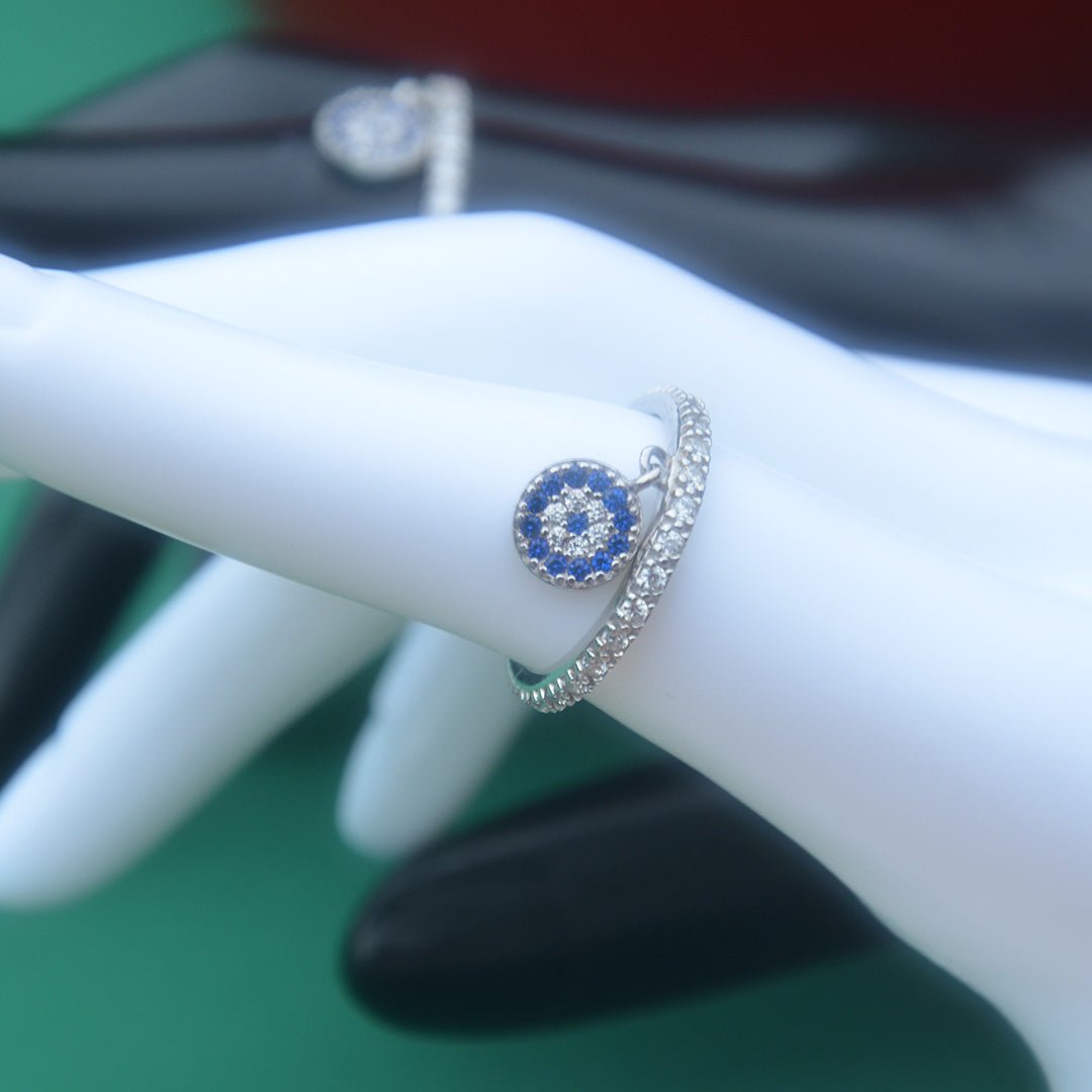 Sterling Silver Ring with Evil Eye Charm - SBJ