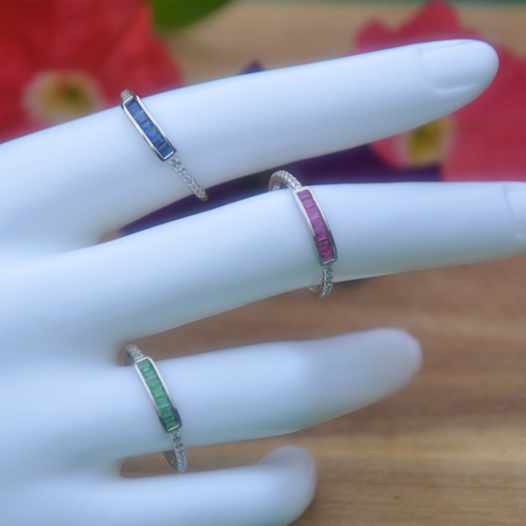 Sterling Silver Ring with Sapphire, Emerald, Ruby, and Zircon - SBJ