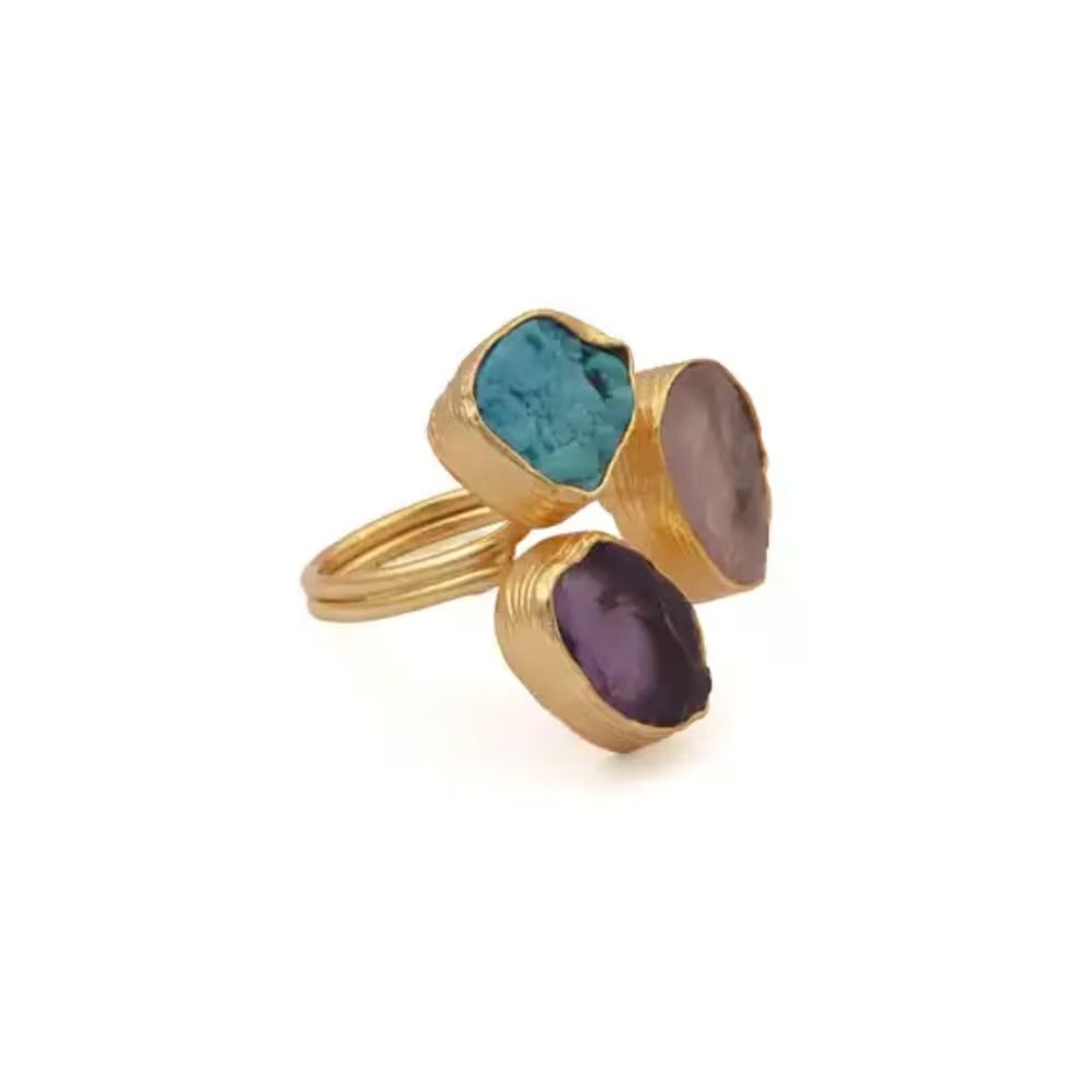 Tranquil Harmony Gold Plated Ring With Three Gemstones - SBJ