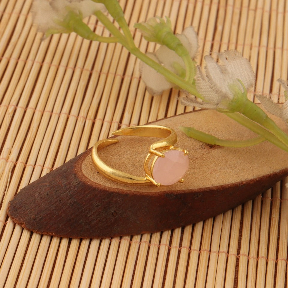 Unique Pink Chalcedony Gold Plated Adjustable Ring - SBJ